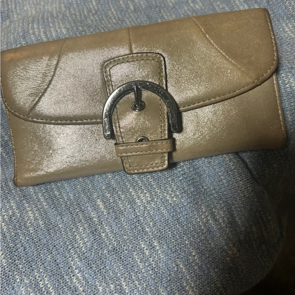 Coach Metallic Tan Clutch with Silver Buckle